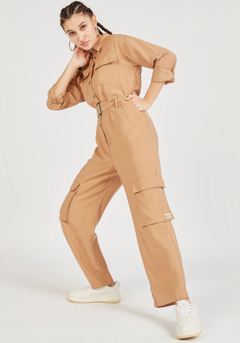 Lee Cooper Solid Long Sleeve Jumpsuit with Pockets and Belt-Jumpsuits & Playsuits-image-0