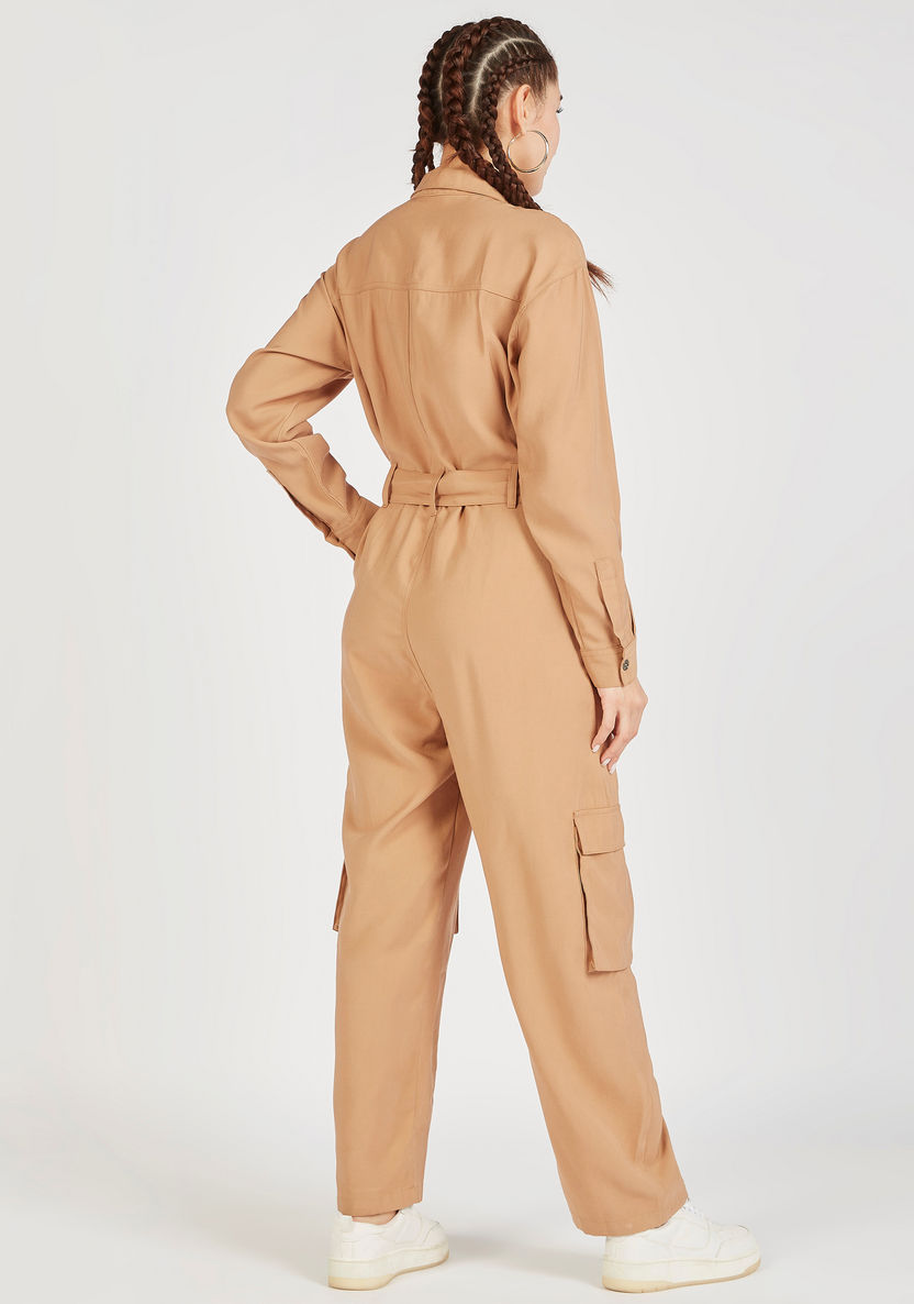 Lee Cooper Solid Long Sleeve Jumpsuit with Pockets and Belt-Jumpsuits & Playsuits-image-2