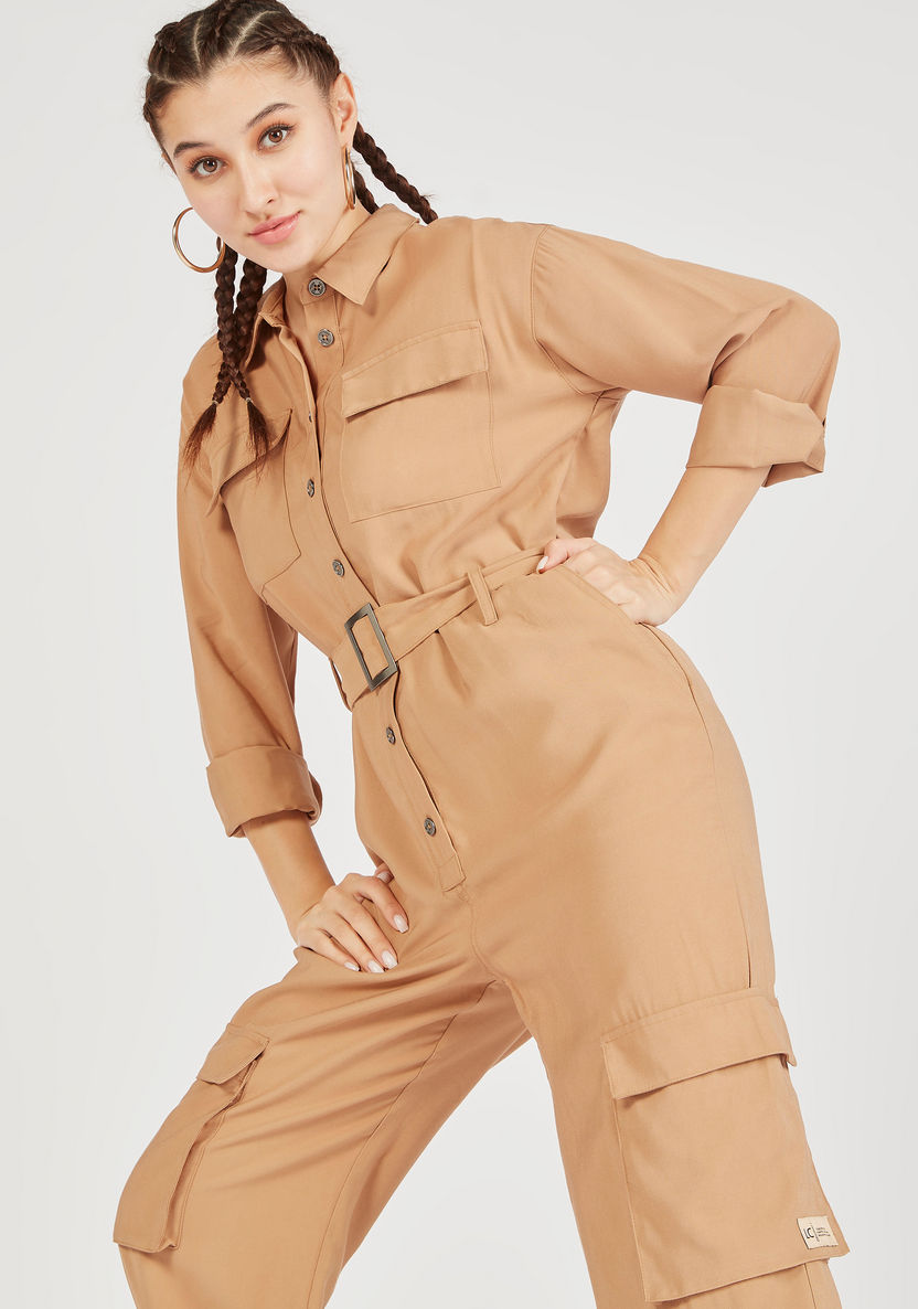 Lee Cooper Solid Long Sleeve Jumpsuit with Pockets and Belt-Jumpsuits & Playsuits-image-3