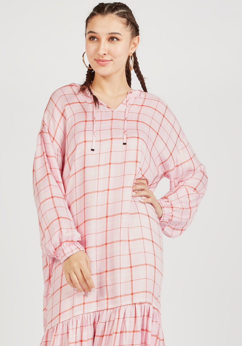 Lee Cooper Checked Midi Dress with Hood and Long Sleeves-Dresses-image-2