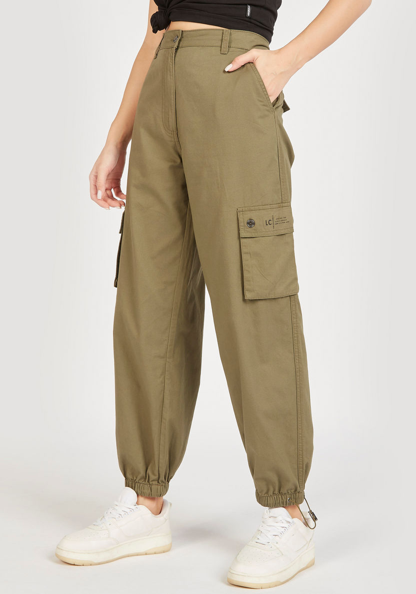 Lee Cooper Solid Cargo Pants with Button Closure and Pockets-Pants-image-0