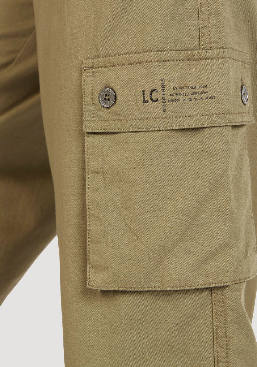 Lee Cooper Solid Cargo Pants with Button Closure and Pockets-Pants-image-2