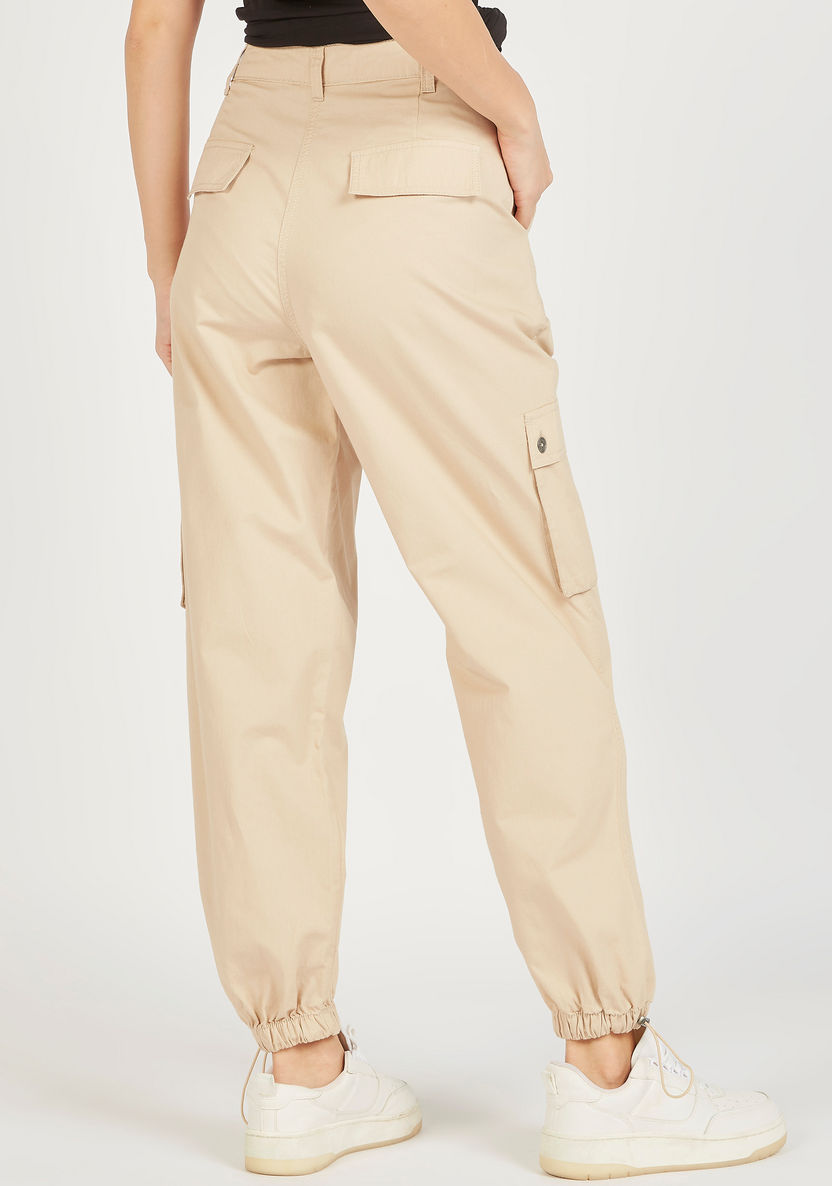 Lee Cooper Solid Cargo Pants with Button Closure and Pockets-Pants-image-3
