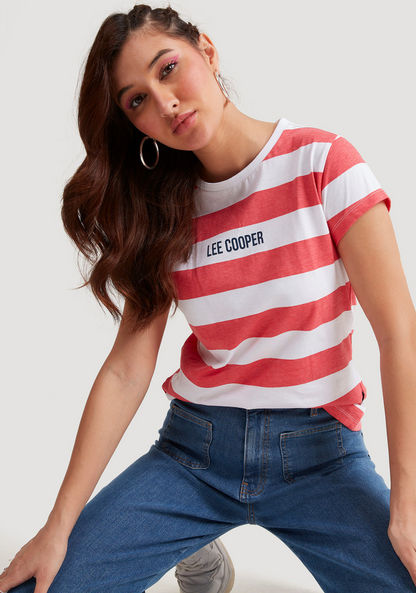 Lee Cooper Printed Crew Neck T-shirt with Cap Sleeves-T Shirts-image-3