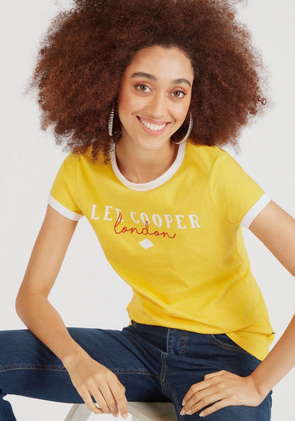 Lee Cooper Printed Crew Neck T-shirt with Cap Sleeves-T Shirts-image-0