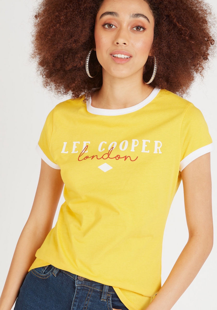 Lee Cooper Printed Crew Neck T-shirt with Cap Sleeves-T Shirts-image-4