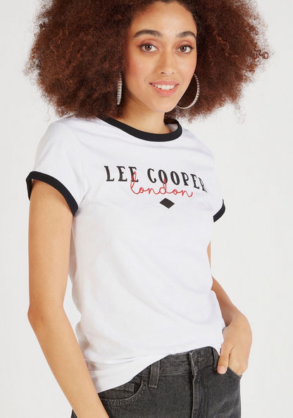 Lee Cooper Printed Crew Neck T-shirt with Cap Sleeves-T Shirts-image-0