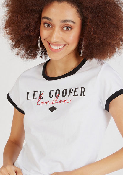 Lee Cooper Printed Crew Neck T-shirt with Cap Sleeves-T Shirts-image-2