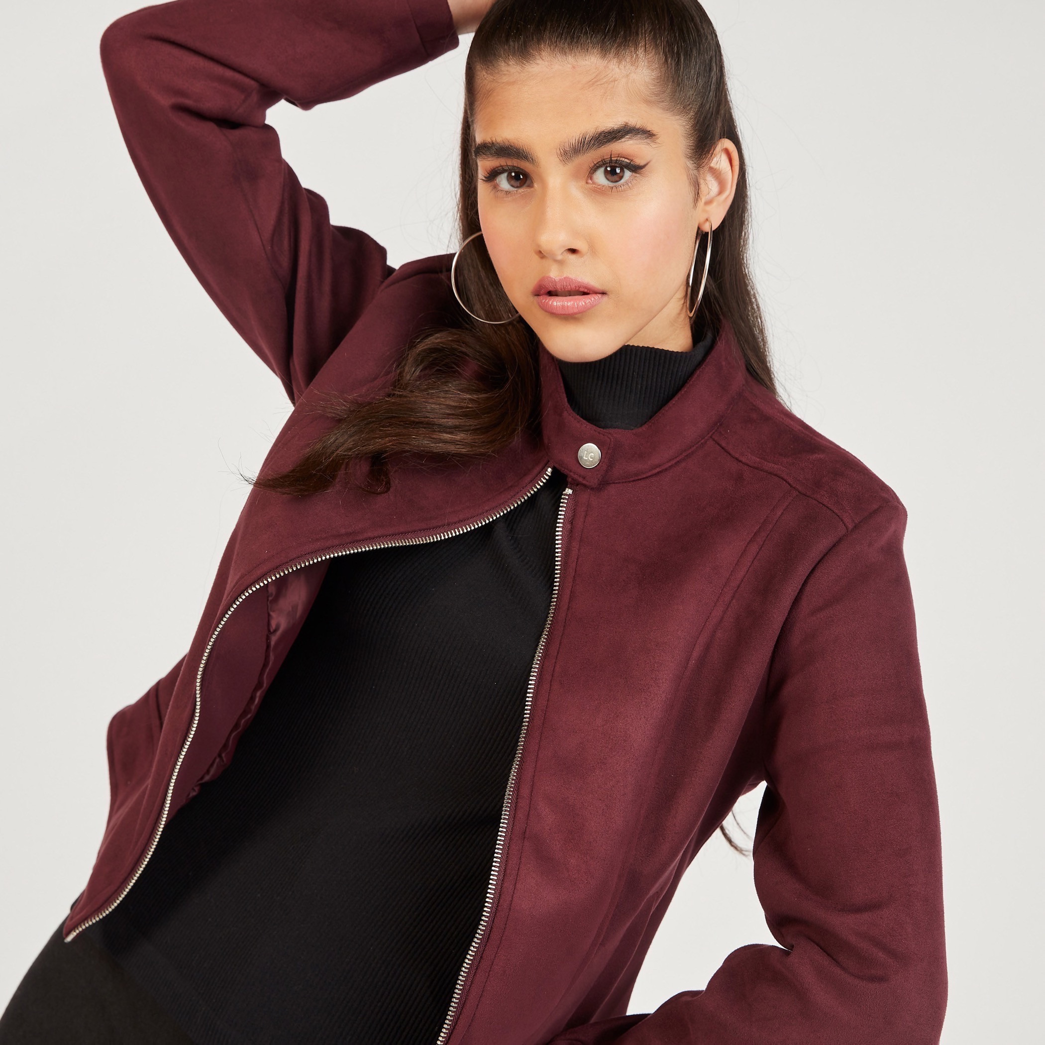 Lee Cooper Solid Biker Jacket with Zip Closure and Pockets-women-winterwear-coatsandjackets-jackets-image-3
