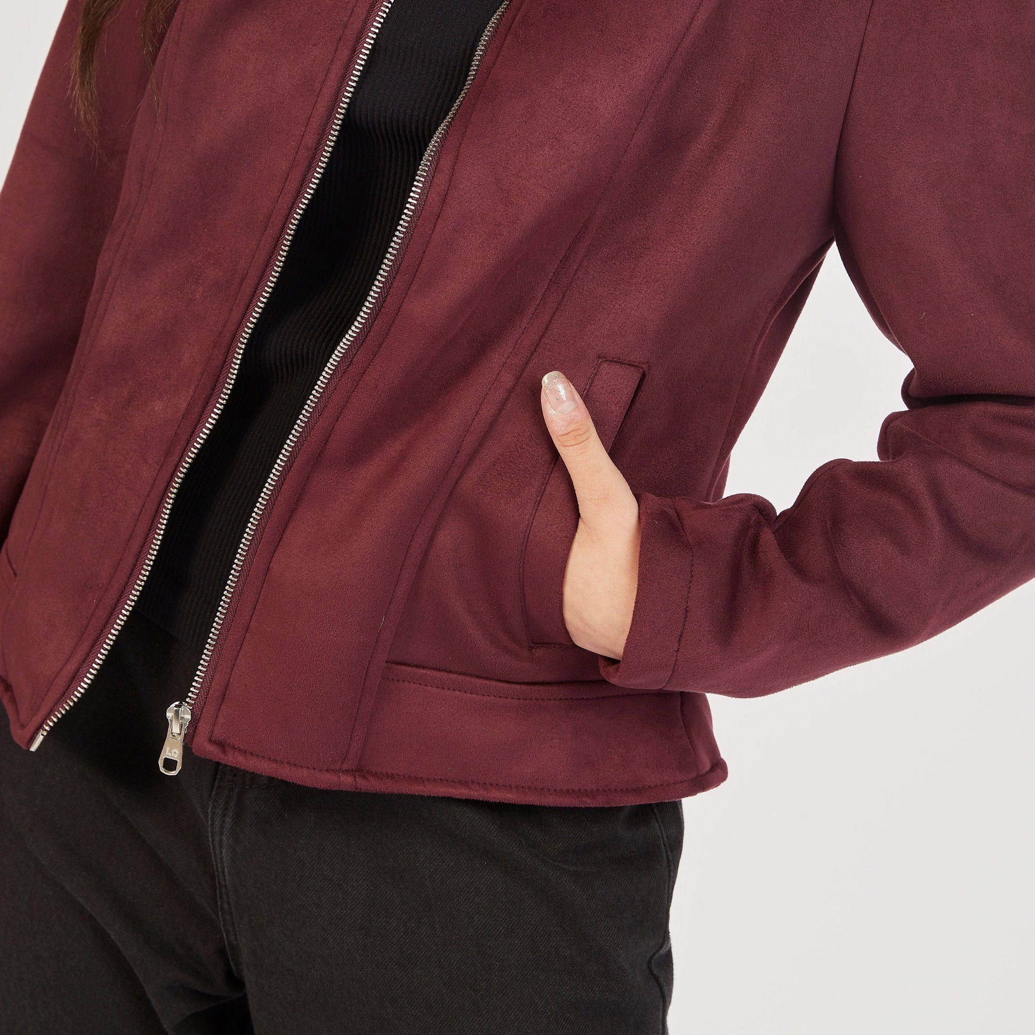 Lee Cooper Solid Biker Jacket with Zip Closure and Pockets-women-winterwear-coatsandjackets-jackets-image-6