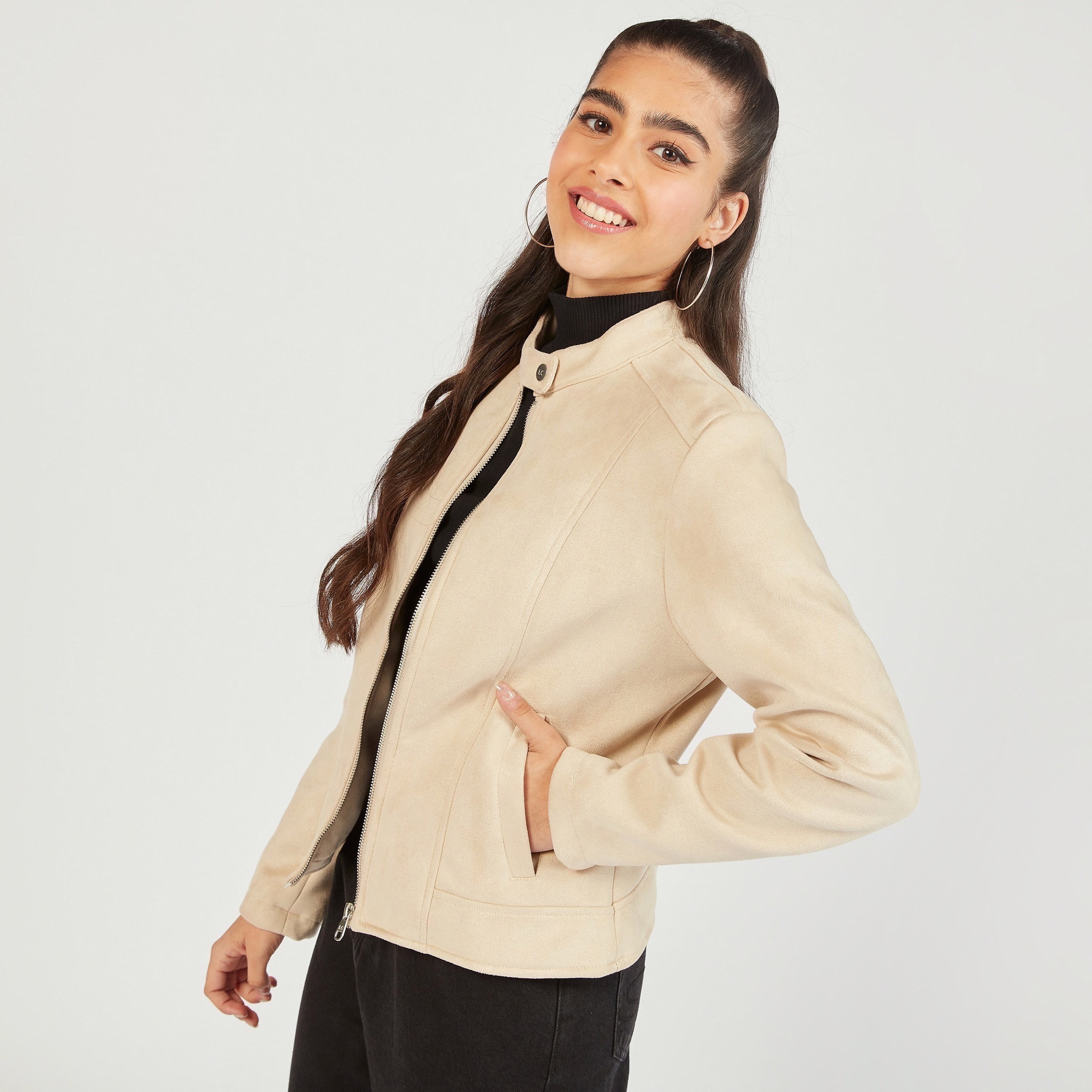 Lee Cooper Solid Biker Jacket with Zip Closure and Pockets-women-winterwear-coatsandjackets-jackets-image-9