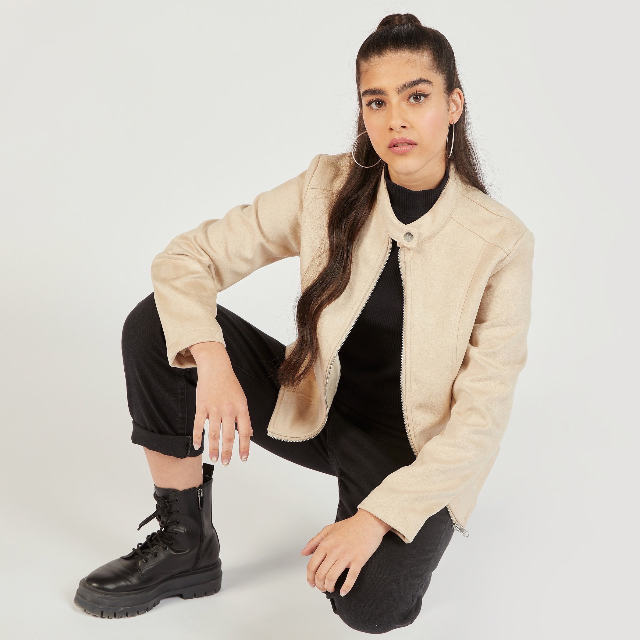Lee Cooper Solid Biker Jacket with Zip Closure and Pockets-women-winterwear-coatsandjackets-jackets-image-11