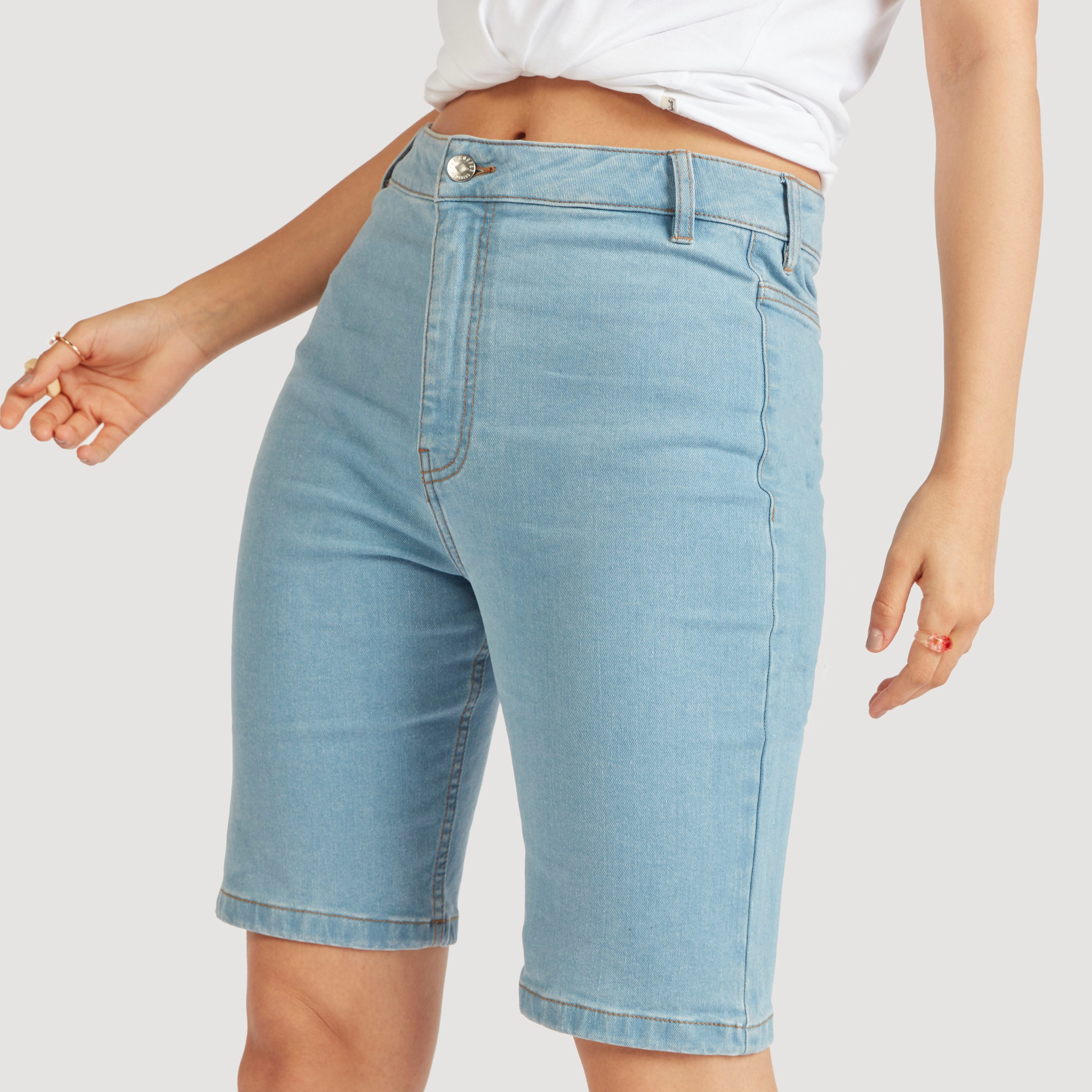 شورت ركوب درّاجات دنيم سادة بزر إغلاق من لي كوبر-women-clothing-bottoms-shorts-image-1
