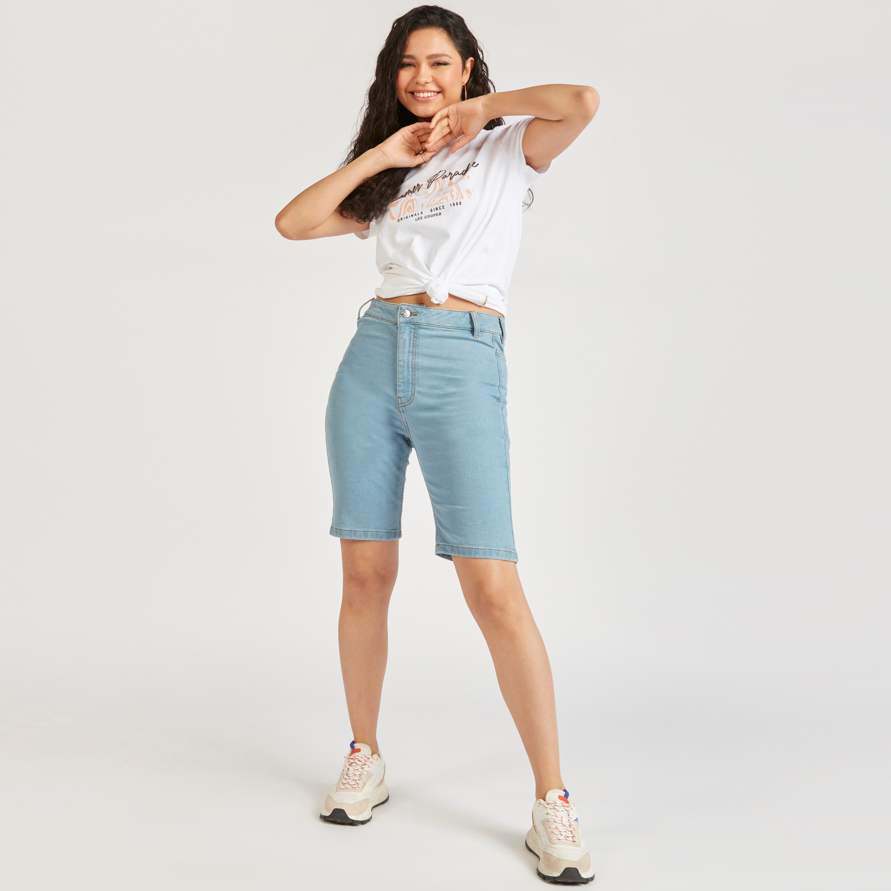 شورت ركوب درّاجات دنيم سادة بزر إغلاق من لي كوبر-women-clothing-bottoms-shorts-image-3