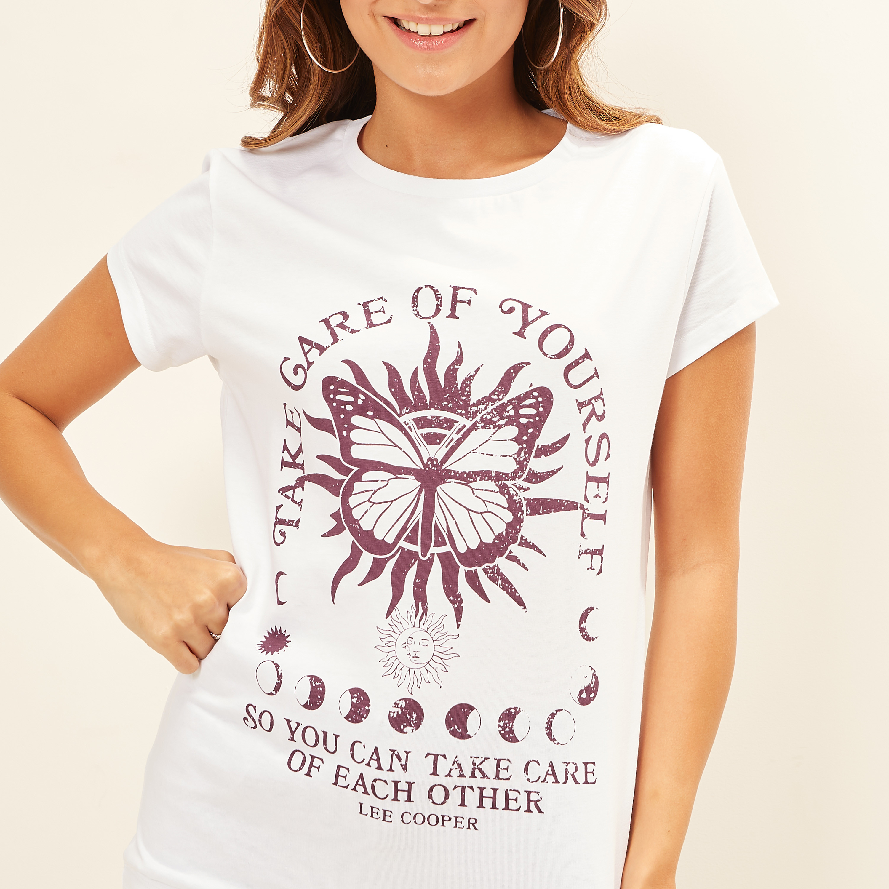 Lee Cooper Printed Crew Neck T-shirt with Short Sleeves-women-clothing-tshirts-image-3