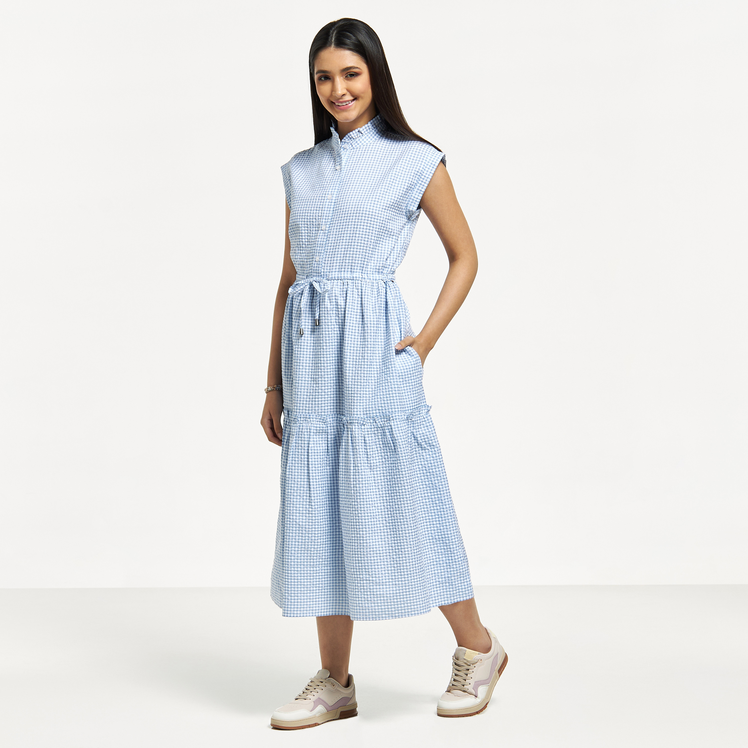 Seersucker midi outlet dress