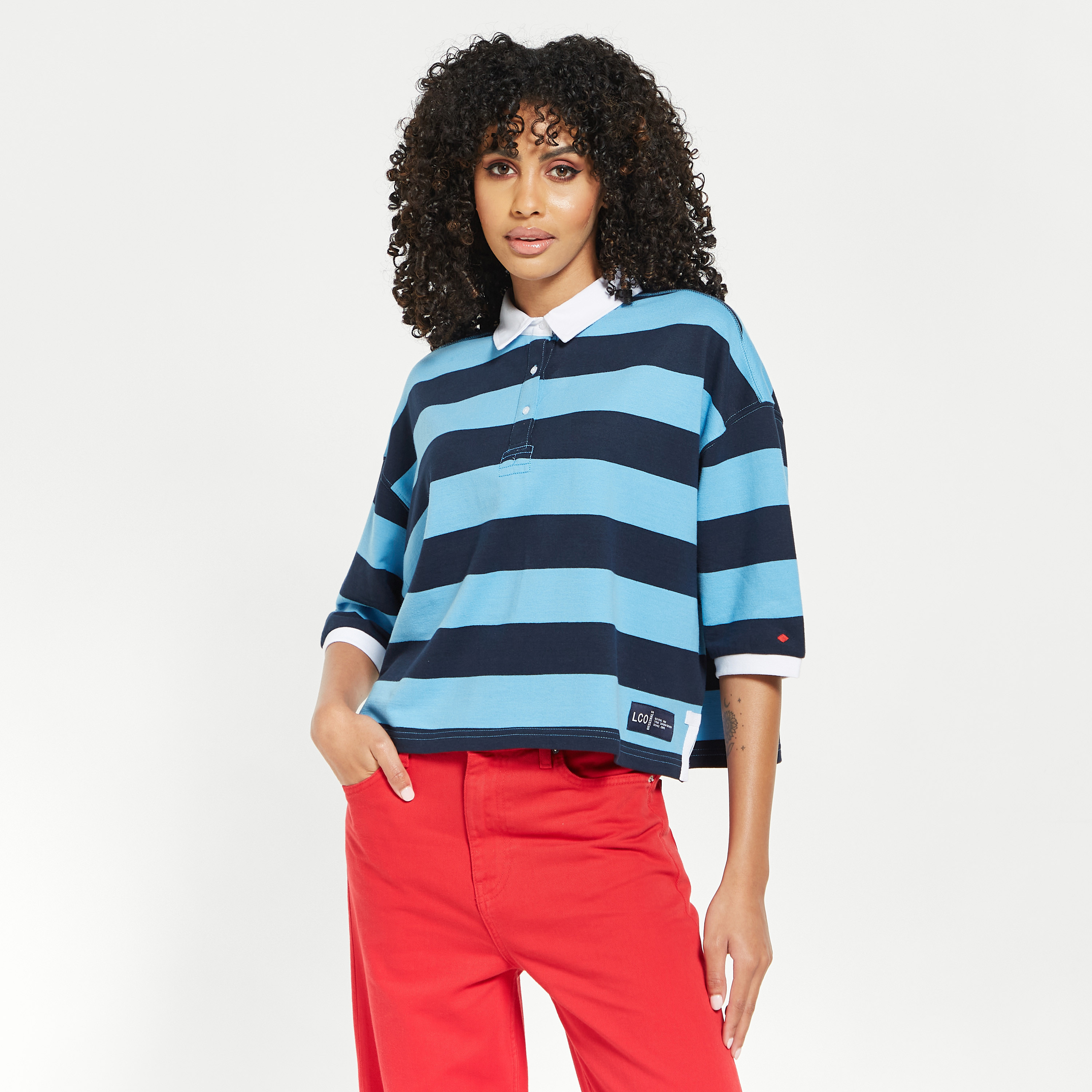 Oversized shop striped polo