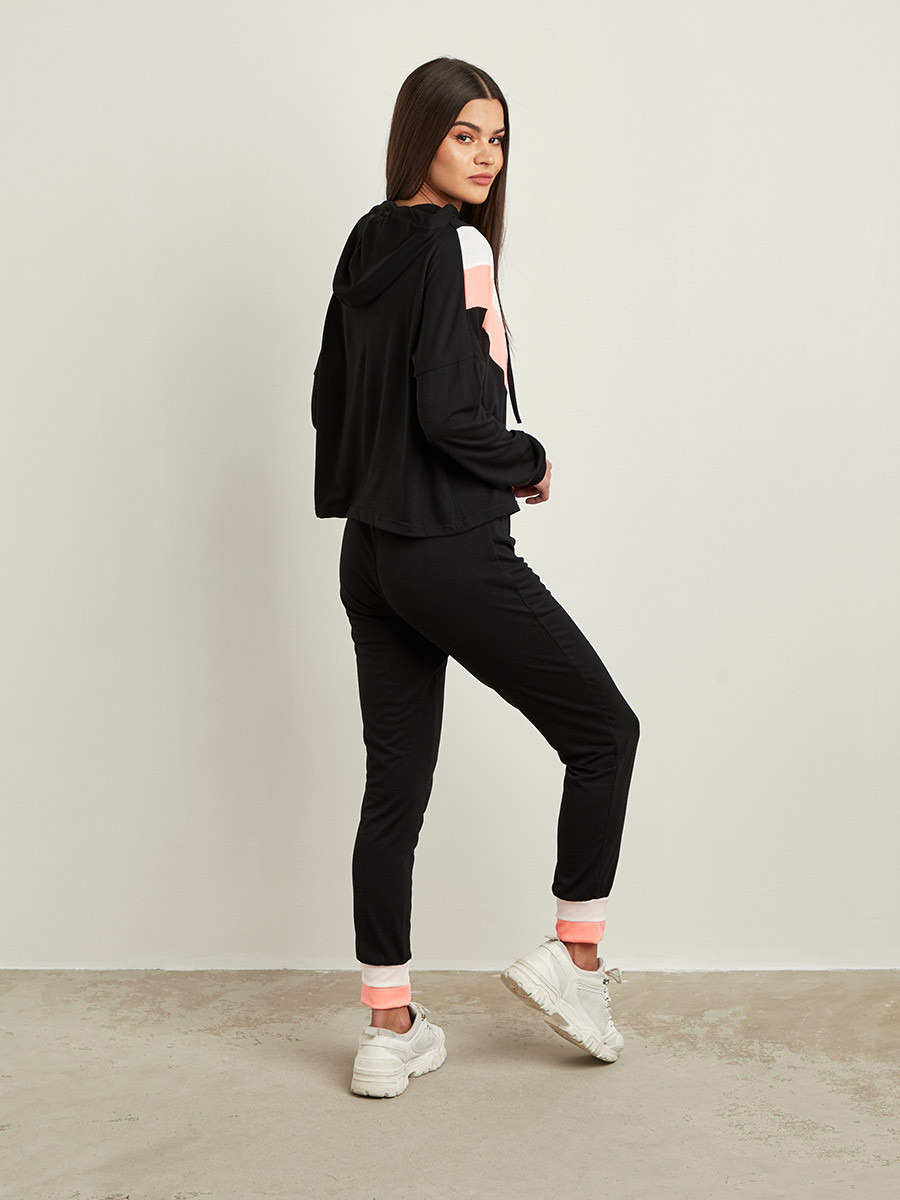 Styli Contrast Chevron Striped Hoodie and Jogger Set-women-clothing-nightwear-pyjamas-bottoms-image-2