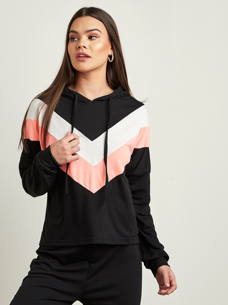 Styli Contrast Chevron Striped Hoodie and Jogger Set-women-clothing-nightwear-pyjamas-bottoms-image-3