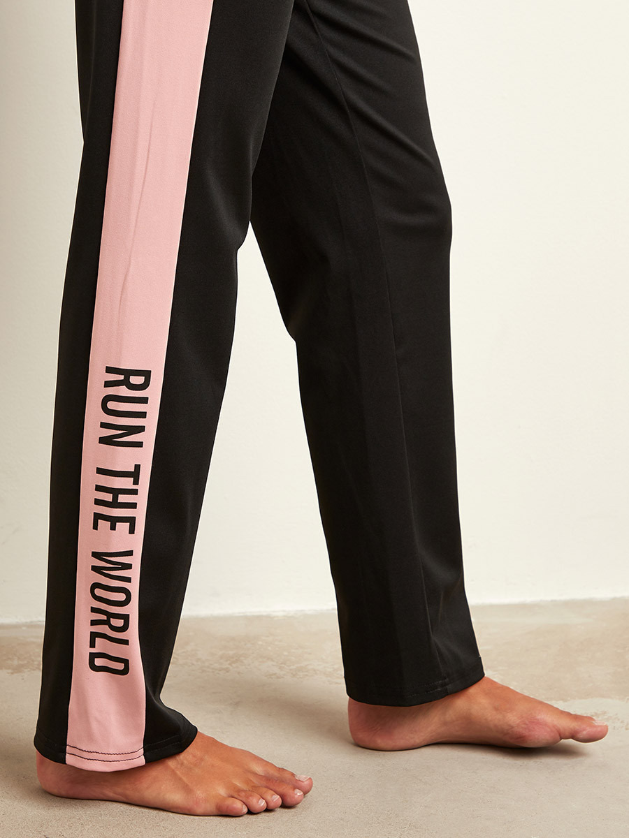Styli Girls Run The World Slogan Printed T-shirt and Striped Panel Pants Lounge Set-women-clothing-nightwear-pyjamas-bottoms-image-6
