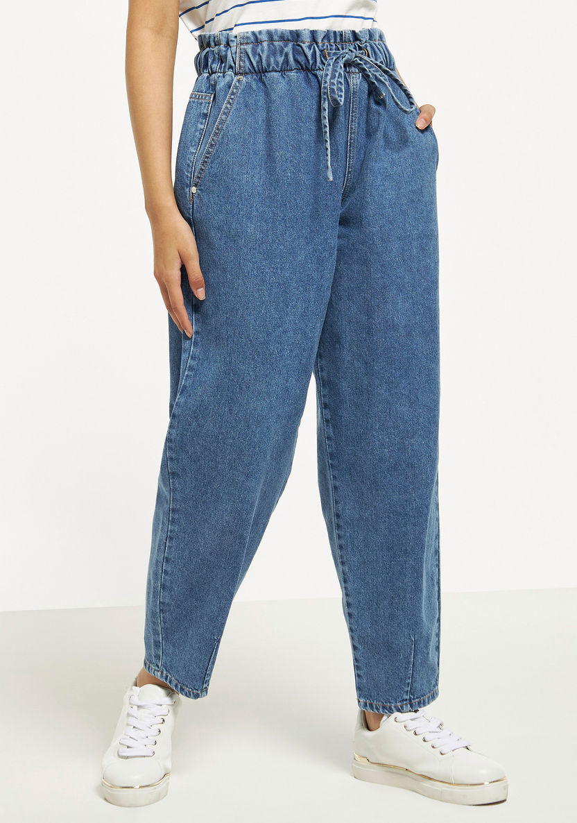 Buy Solid Relaxed Fit Slouchy Jeans with Elasticated Drawstring Waist |  Splash UAE