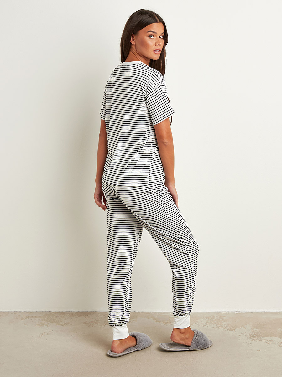 Styli Striped Round Neck T-shirt and Cuffed Pyjama Set-women-clothing-nightwear-pyjamas-longsets-image-3