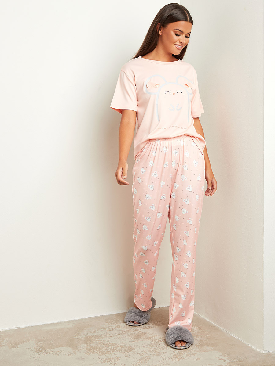 مجموعة من تيشيرت مطبوع وبنطلون بيجاما من ستايلي-women-clothing-nightwear-pyjamas-bottoms-image-1