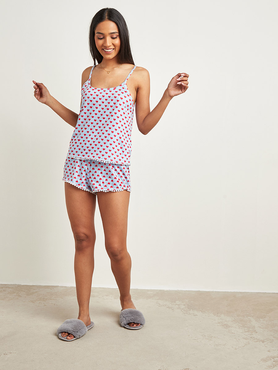 مجموعة من بلوزة مخططة ومطبوعة وشورت من ستايلي-women-clothing-nightwear-pyjamas-longsets-image-1