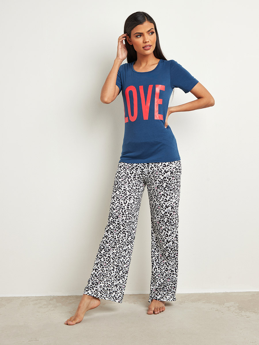 مجموعة من تيشيرت مطبوع وبنطلون بيجاما مطبوع من ستايلي-women-clothing-nightwear-pyjamas-longsets-image-2