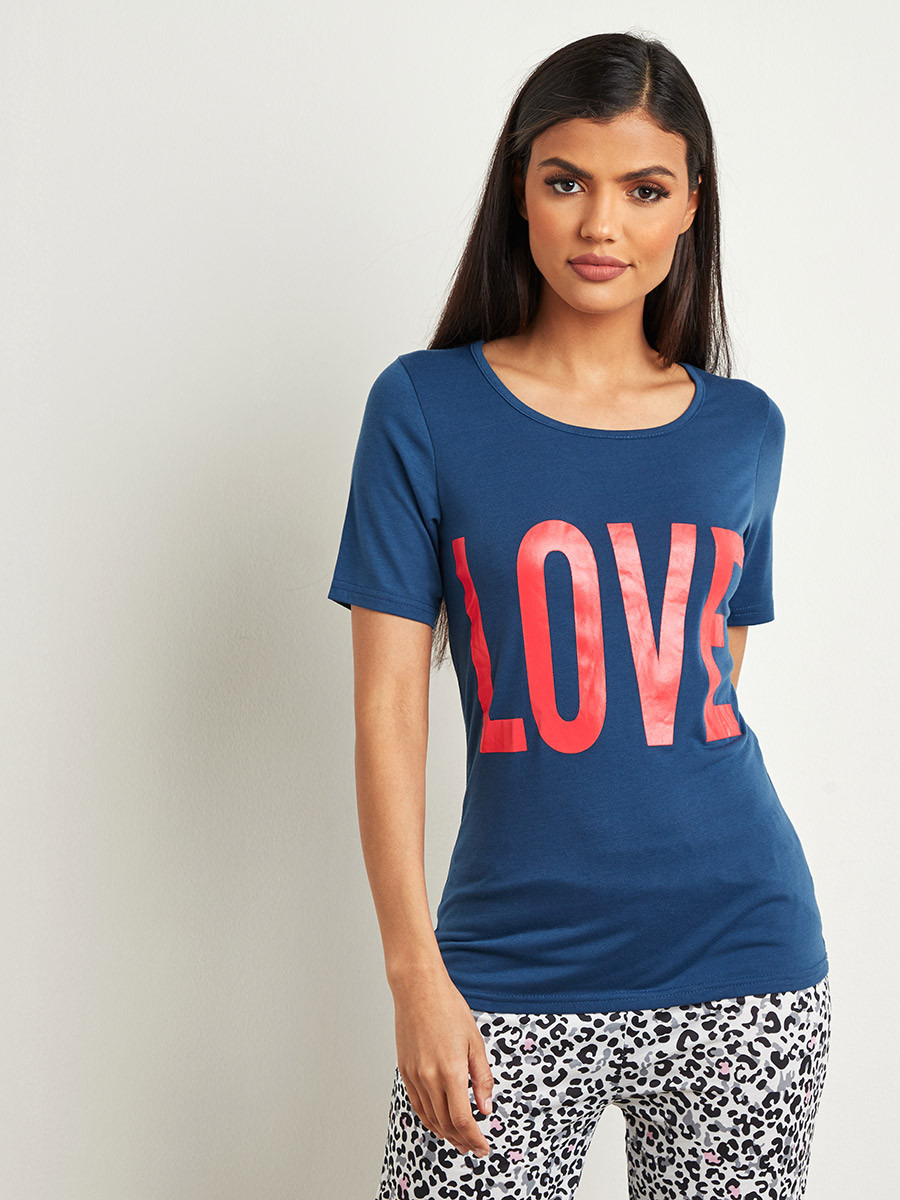 مجموعة من تيشيرت مطبوع وبنطلون بيجاما مطبوع من ستايلي-women-clothing-nightwear-pyjamas-longsets-image-3