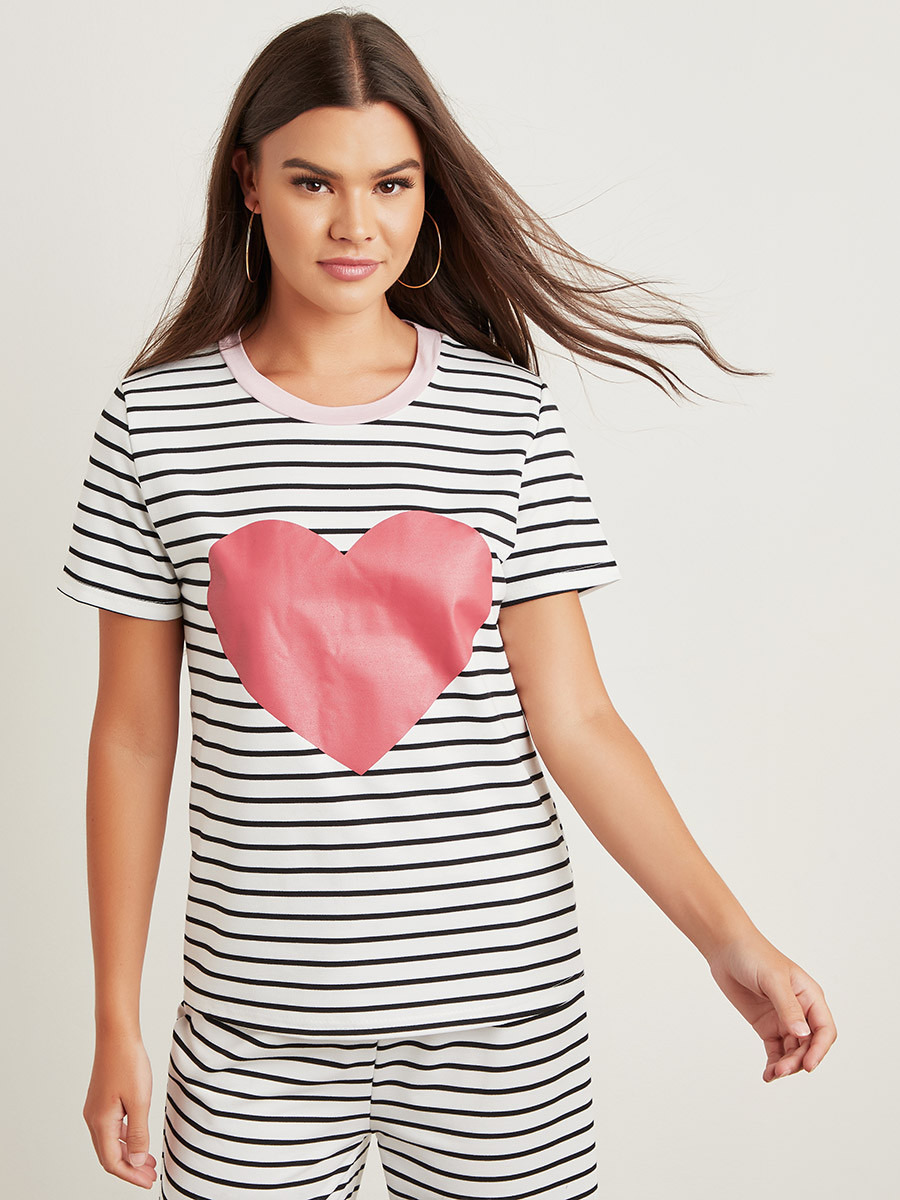 مجموعة من تيشيرت مخطط وبنطلون بيجاما من ستايلي-women-clothing-nightwear-pyjamas-longsets-image-2
