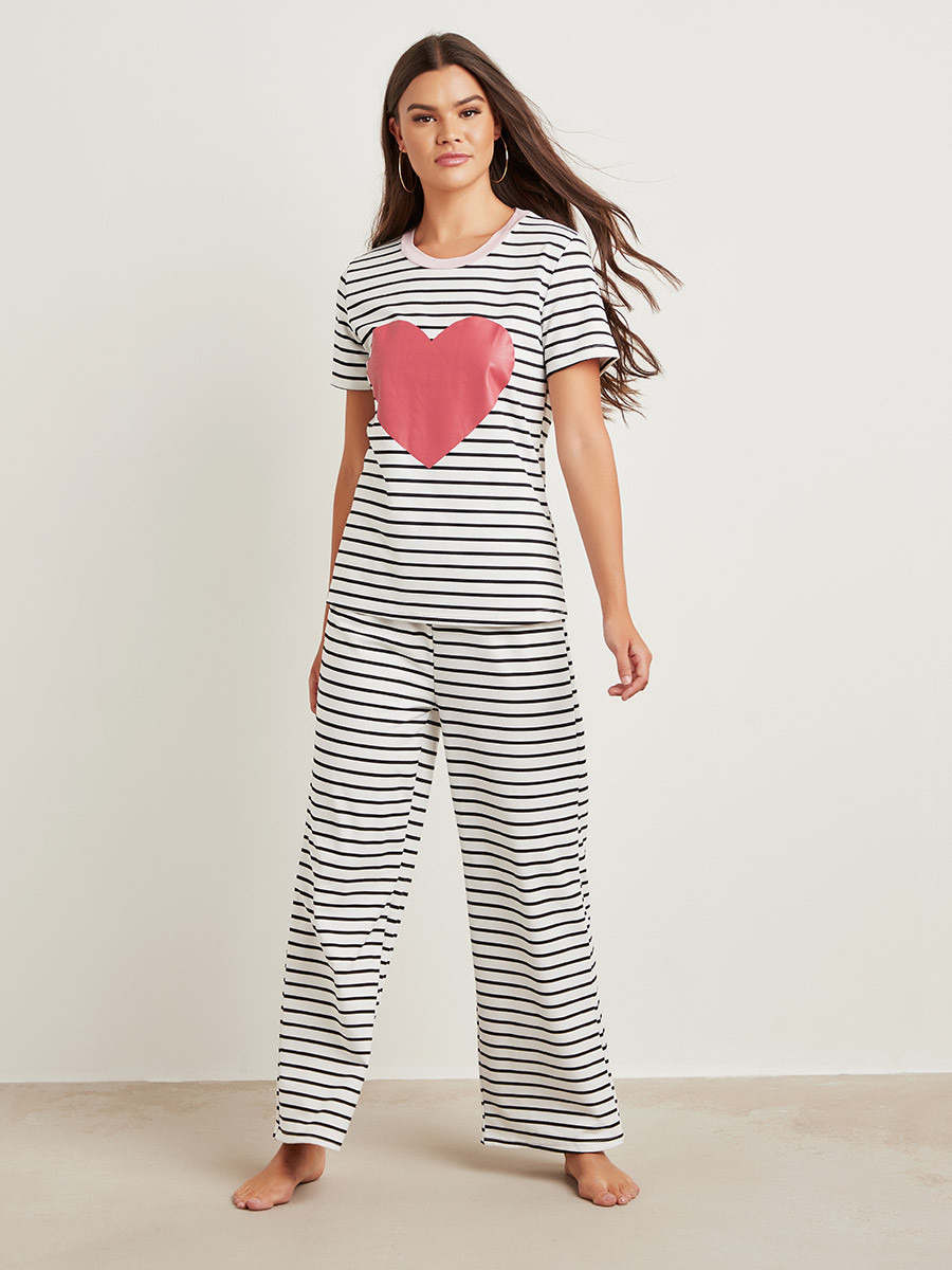 مجموعة من تيشيرت مخطط وبنطلون بيجاما من ستايلي-women-clothing-nightwear-pyjamas-longsets-image-6