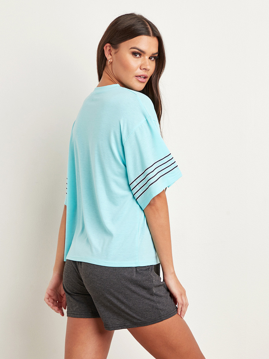 Styli Varsity Printed Oversized T-shirt and Contrast Waistband Shorts Set-women-clothing-nightwear-pyjamas-longsets-image-3