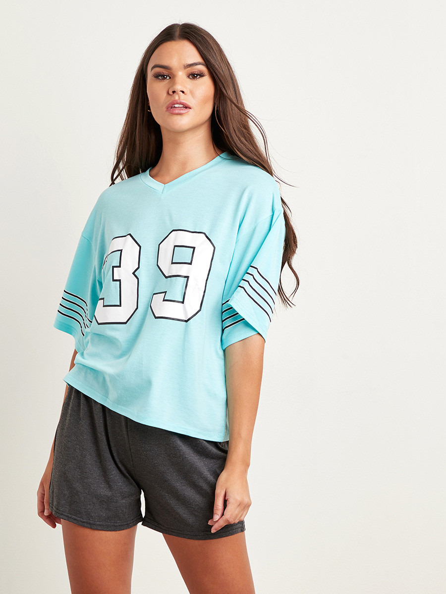 Styli Varsity Printed Oversized T-shirt and Contrast Waistband Shorts Set-women-clothing-nightwear-pyjamas-longsets-image-6