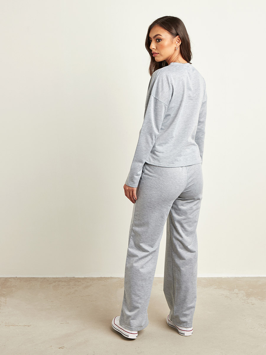 مجموعة من بلوزة بتصميم ربطة وبنطلون بأرجل واسعة من ستايلي-women-clothing-nightwear-pyjamas-longsets-image-2