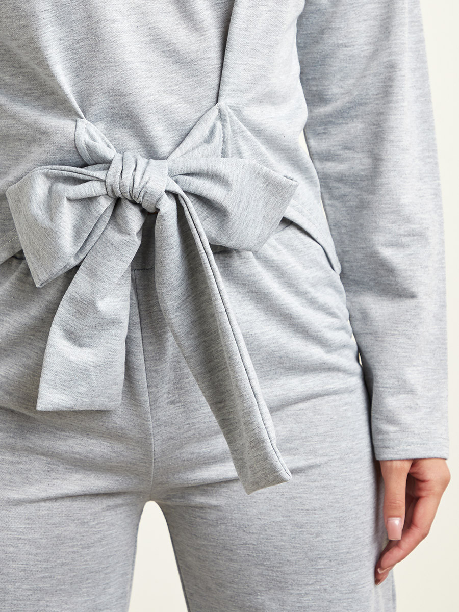 مجموعة من بلوزة بتصميم ربطة وبنطلون بأرجل واسعة من ستايلي-women-clothing-nightwear-pyjamas-longsets-image-5