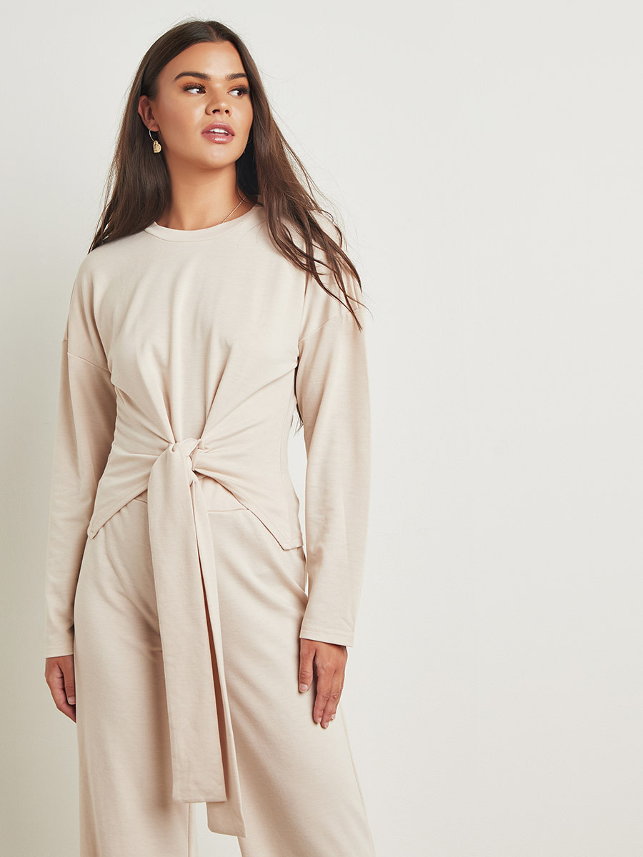 Styli Solid Front Tie Up Top and Pants Lounge Set-women-clothing-nightwear-pyjamas-bottoms-image-2