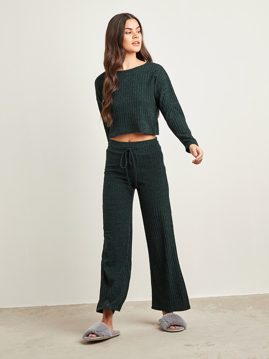 طقم بيجاما من بلوزة مضلعة وبنطلون واسع من ستايلي-women-clothing-nightwear-pyjamas-longsets-image-2