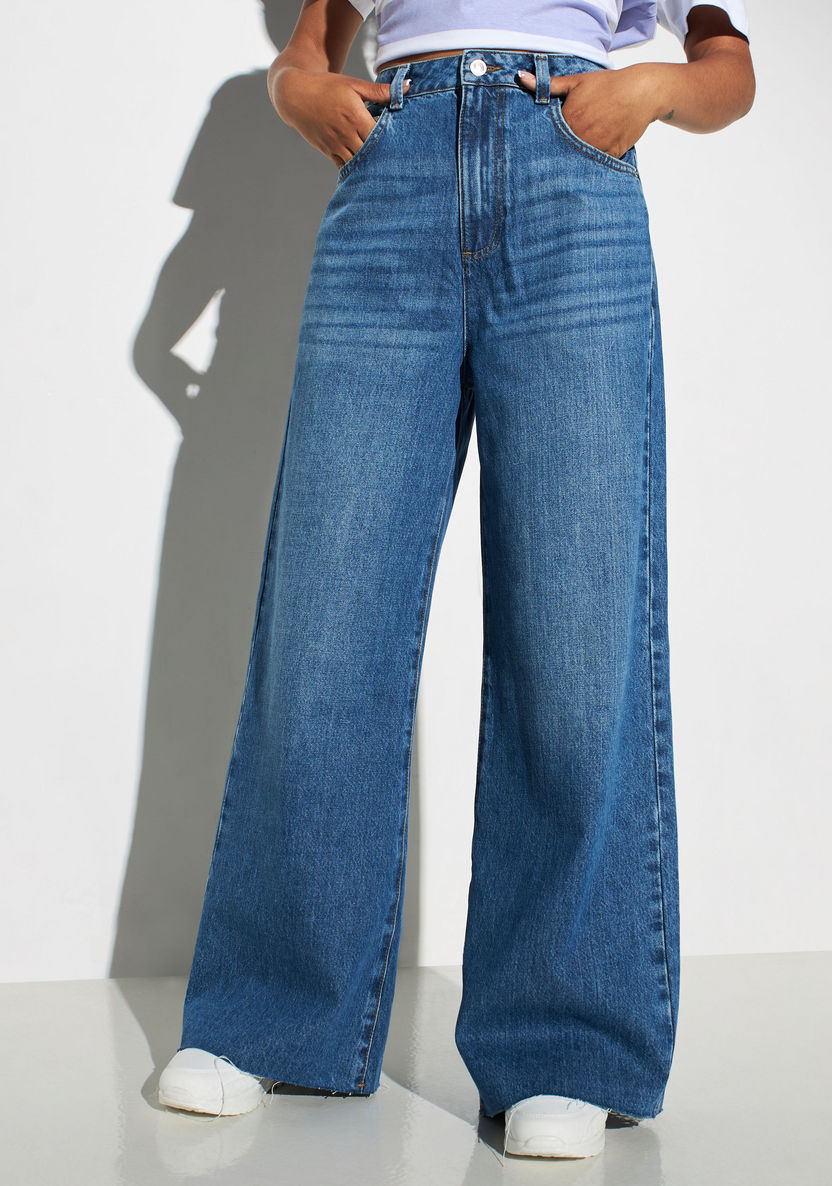 Buy Lee Cooper Solid Wide Leg Jeans with Pockets | Splash UAE