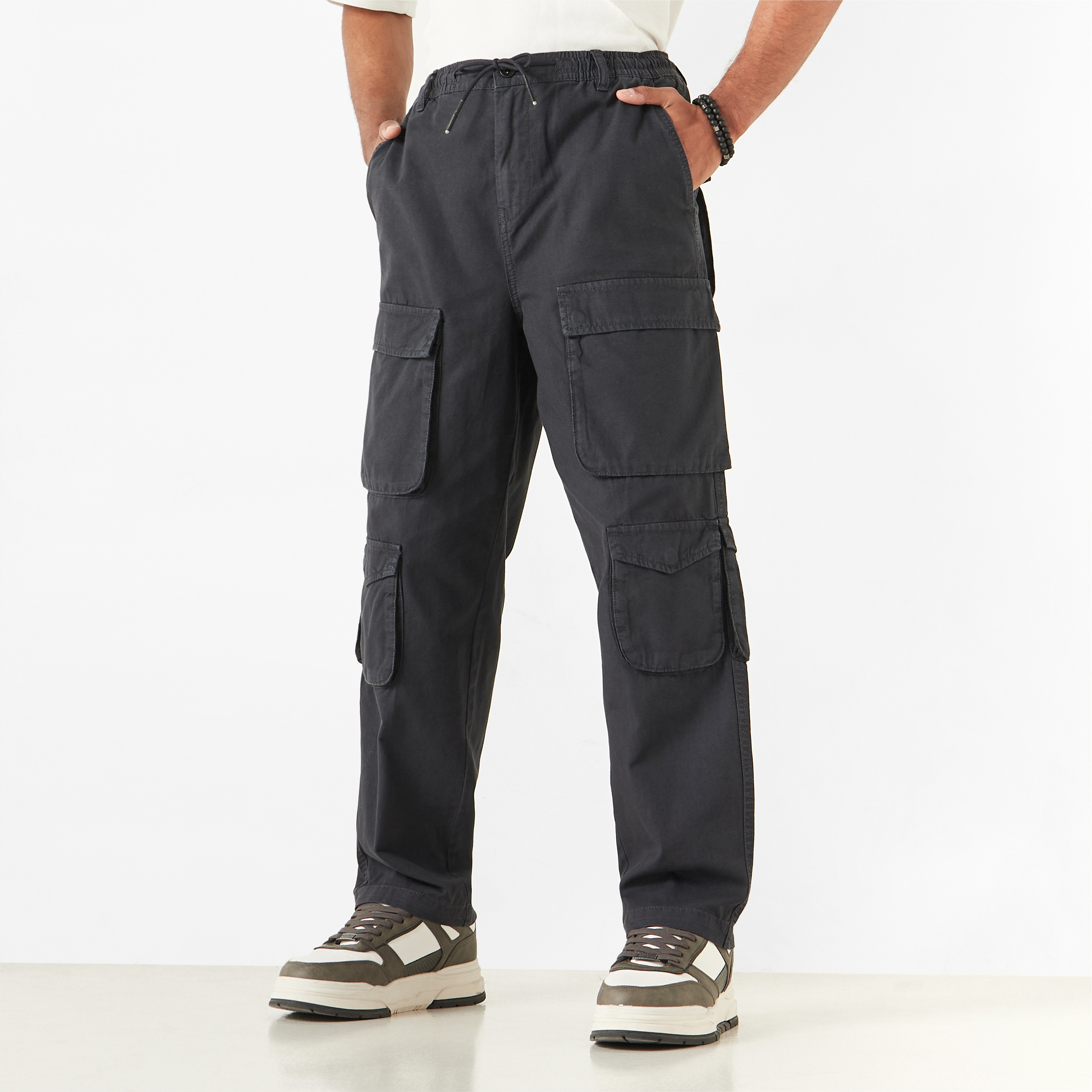 Lee Cooper Solid Relaxed Fit Cargo Pants with Drawstring Closure-men-clothing-bottoms-joggers-image-5