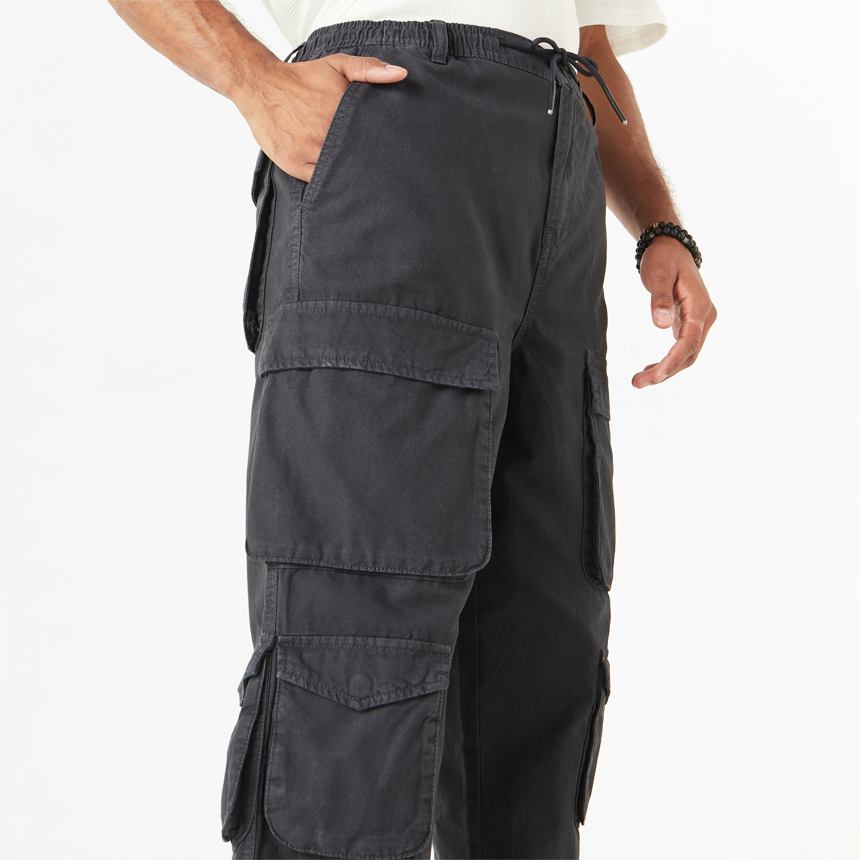 Lee Cooper Solid Relaxed Fit Cargo Pants with Drawstring Closure-men-clothing-bottoms-joggers-image-8
