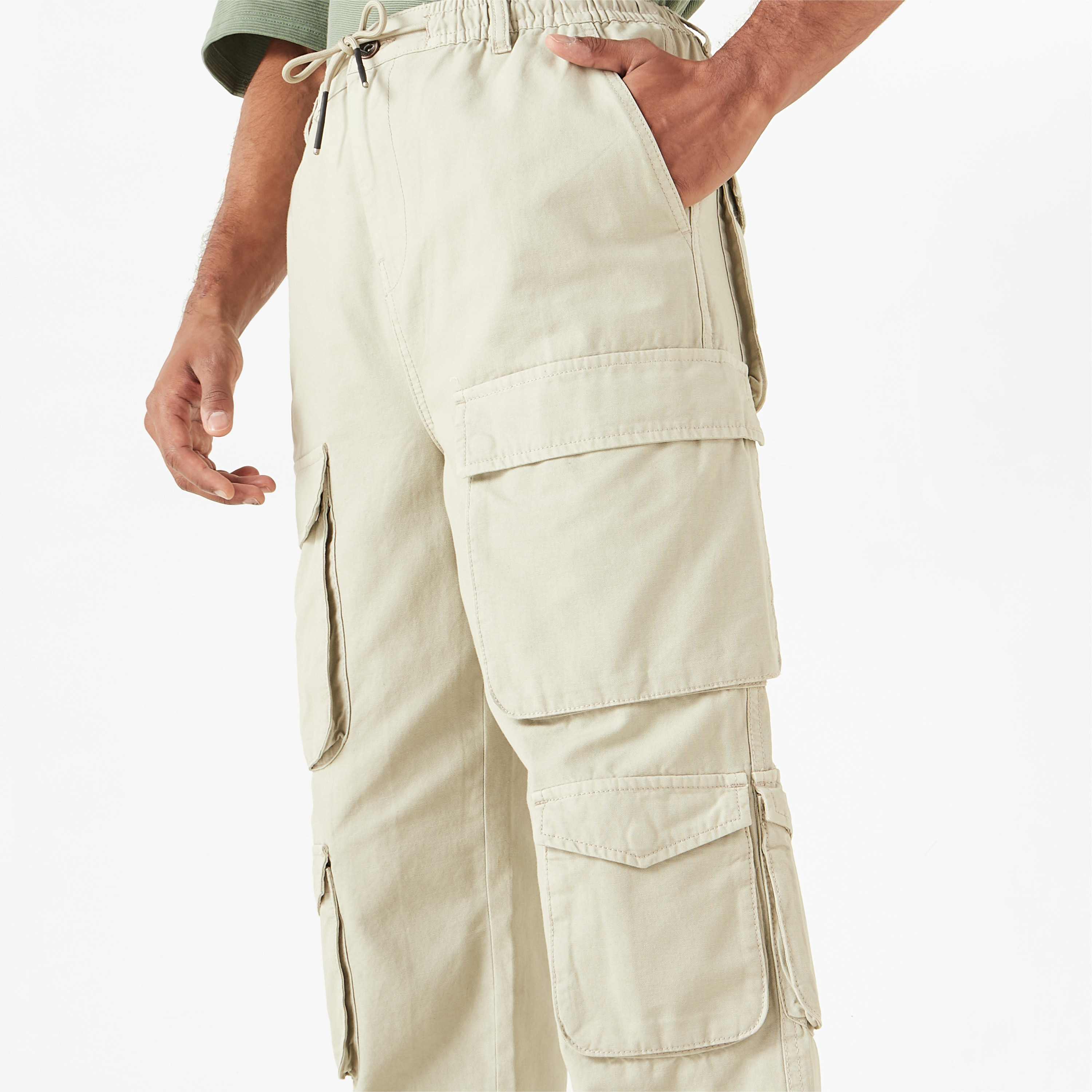 Lee Cooper Solid Relaxed Fit Cargo Pants with Drawstring Closure-men-clothing-bottoms-joggers-image-4