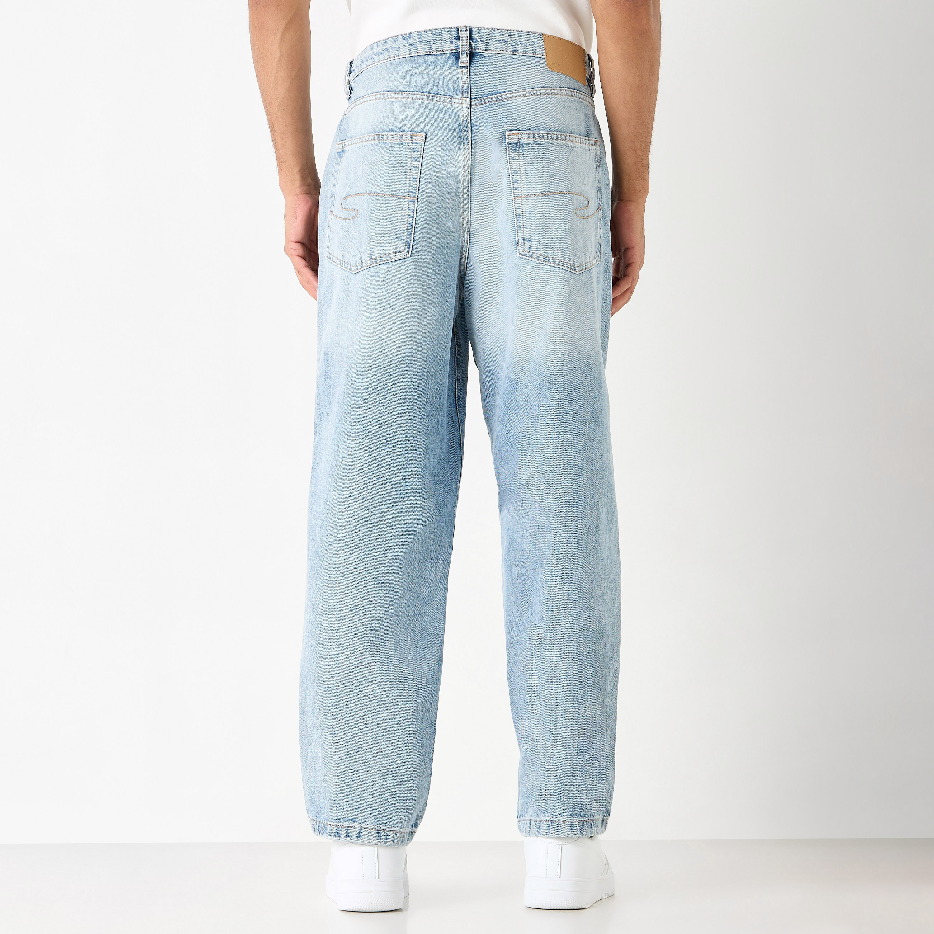 Shop Lee Cooper Baggy Fit Jeans with Pockets and Button Shop Lee Cooper Baggy Fit Jeans with Pockets and Button