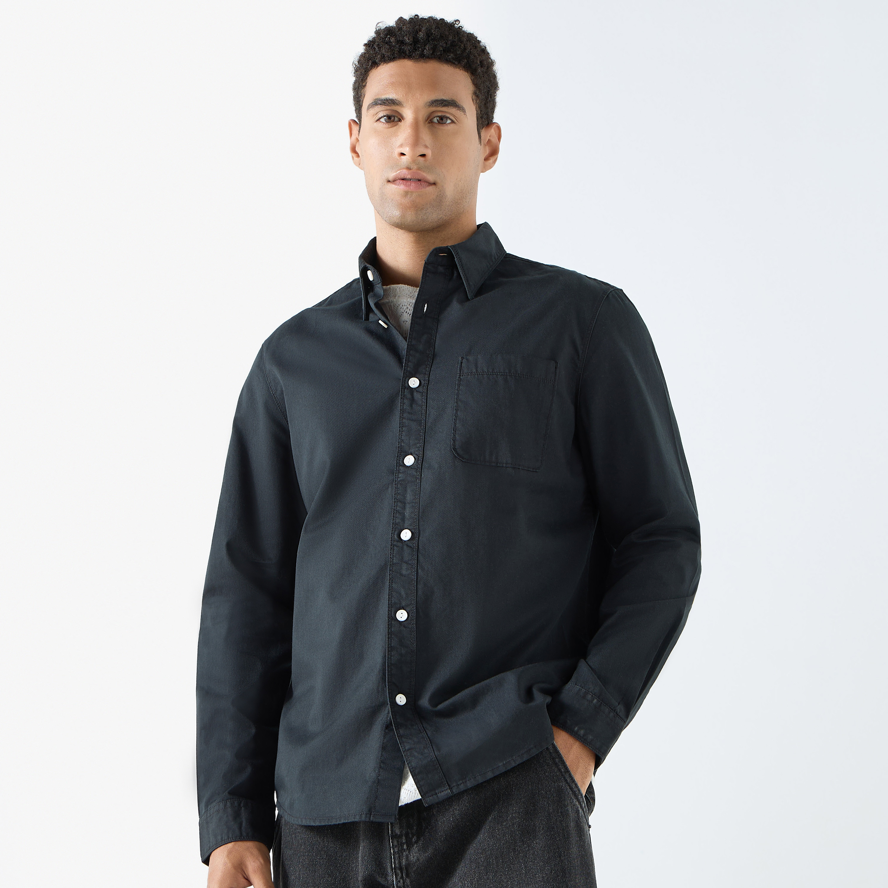 Lee Cooper Solid Shirt with Pocket and Long Sleeves-men-clothing-shirts-image-1