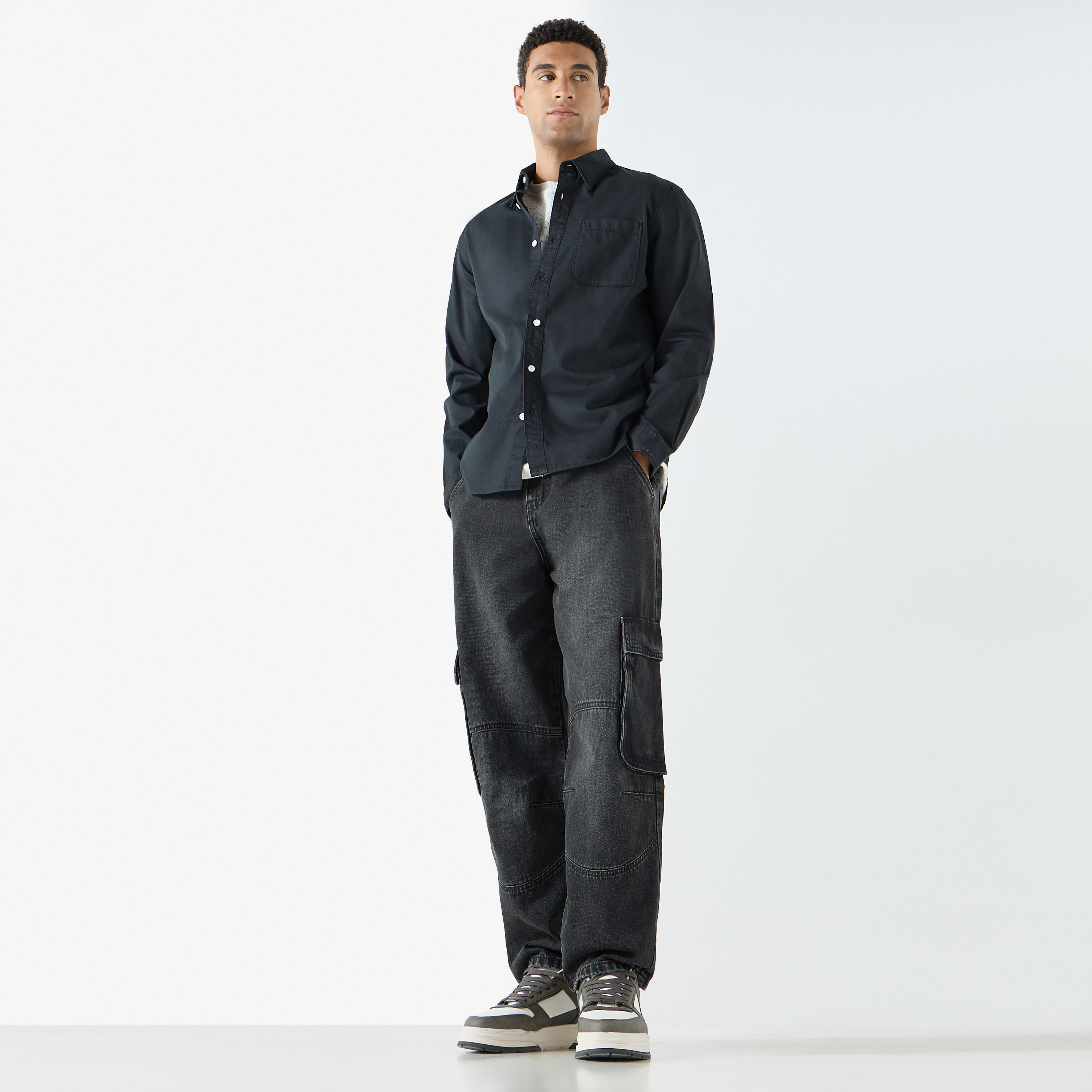 Lee Cooper Solid Shirt with Pocket and Long Sleeves-men-clothing-shirts-image-2
