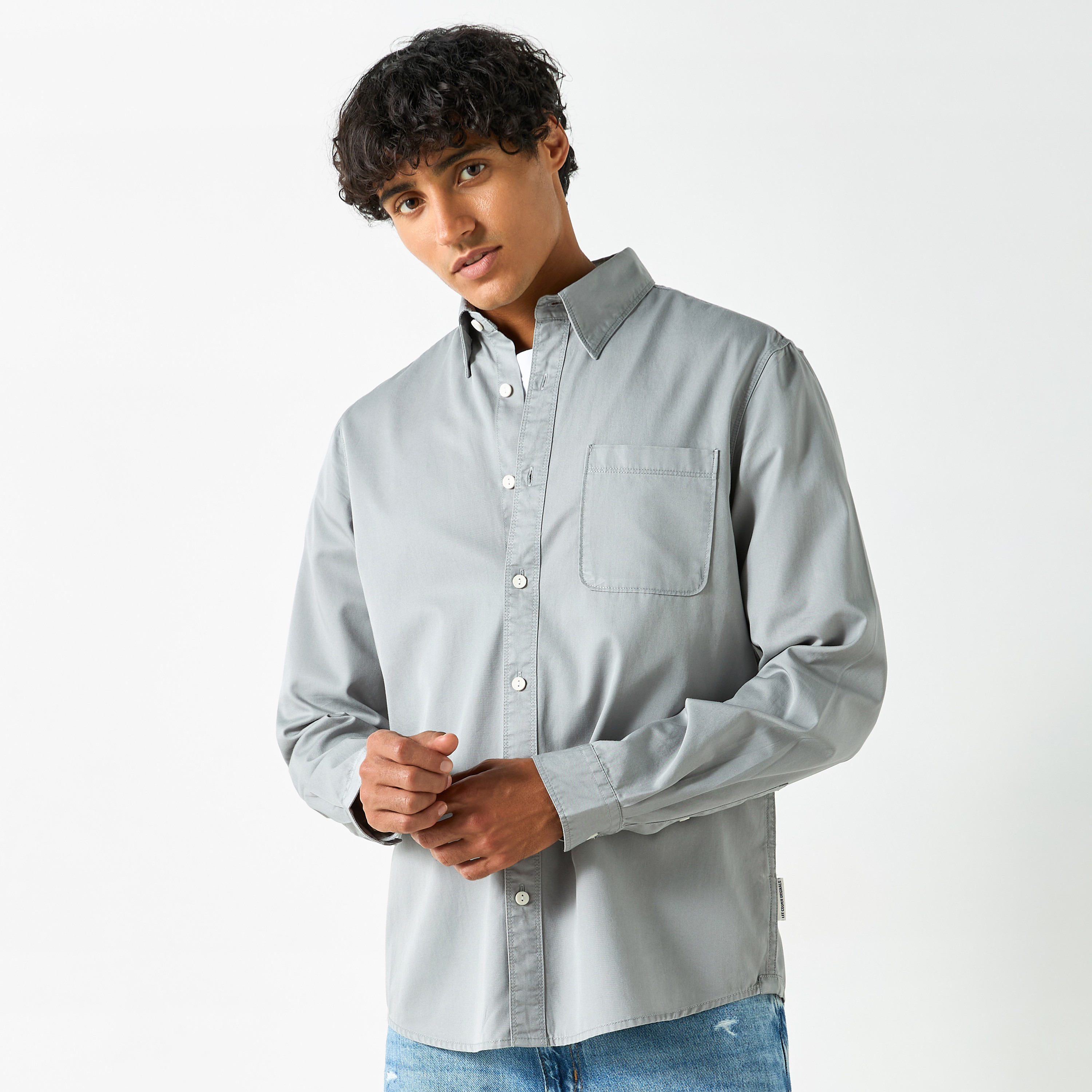 Lee Cooper Solid Shirt with Pocket and Long Sleeves-men-clothing-shirts-image-11