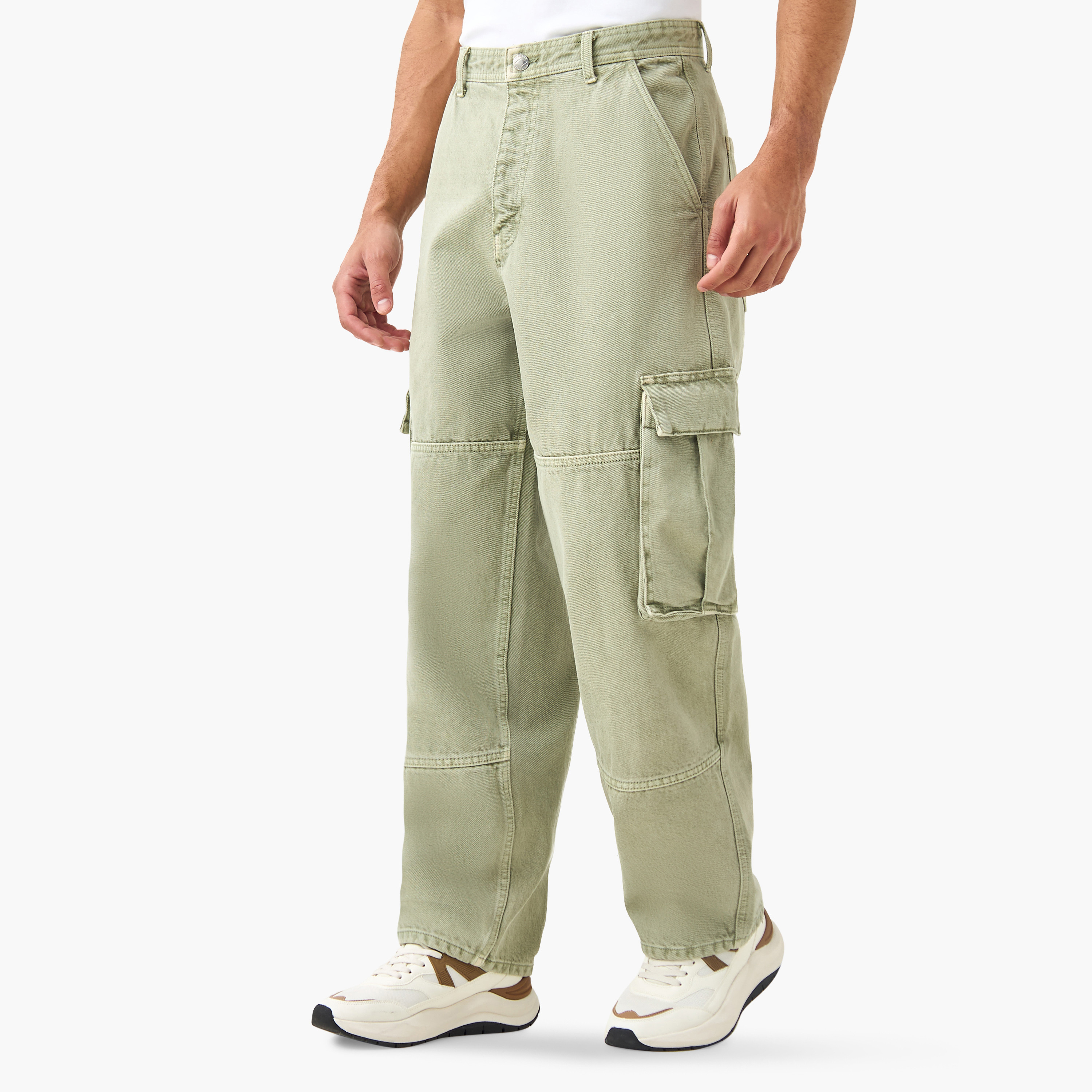 Lee Cooper Skater Fit Cargo Jeans with Button Closure and Pockets-men-clothing-jeans-image-1