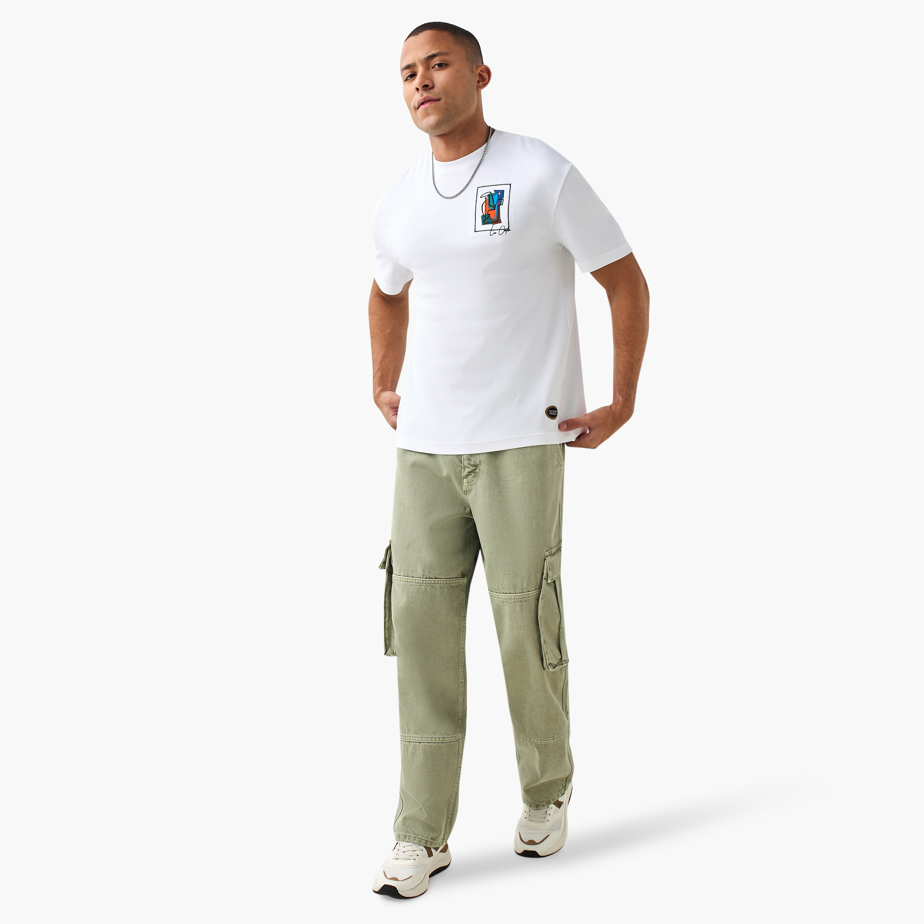 Lee Cooper Skater Fit Cargo Jeans with Button Closure and Pockets-men-clothing-jeans-image-2