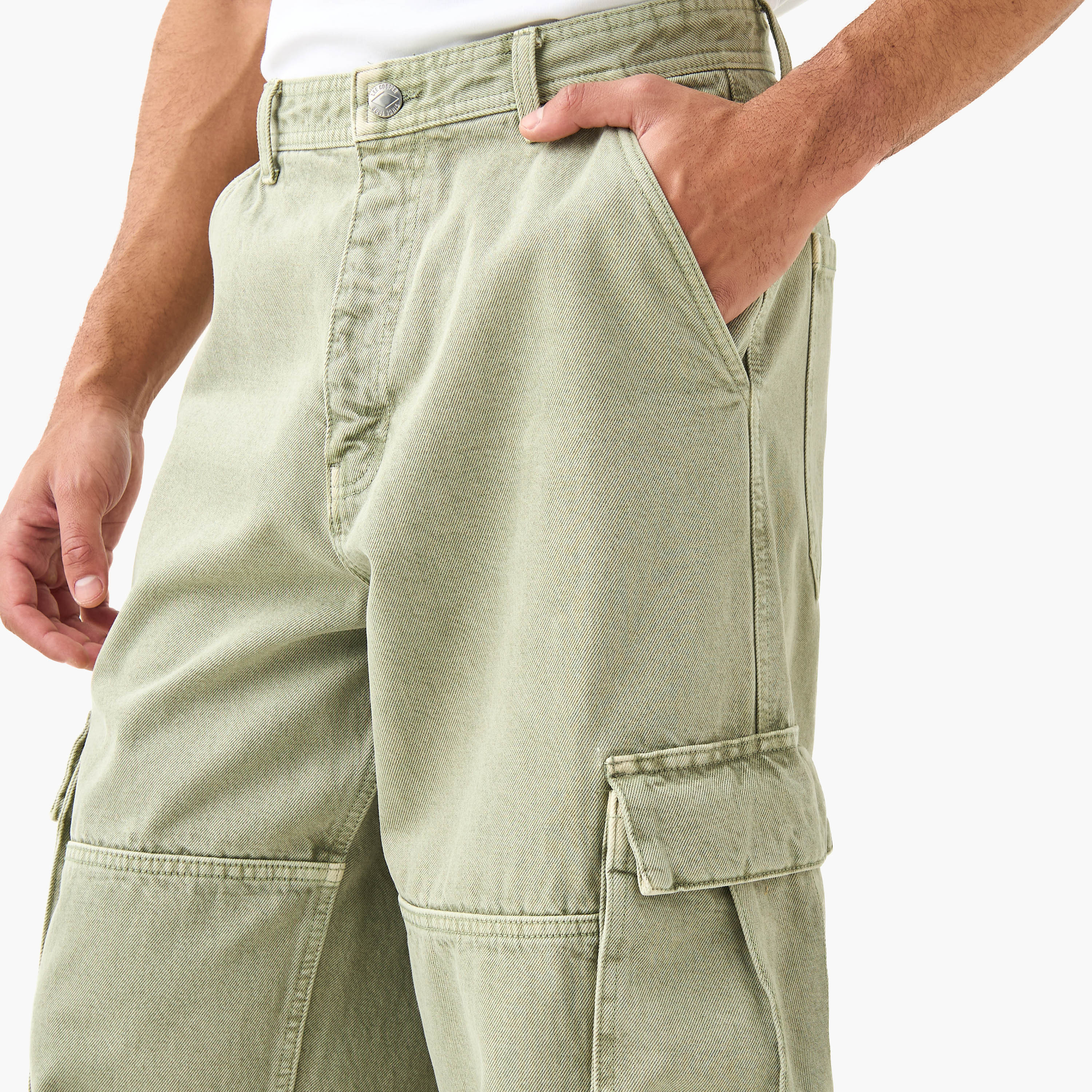 Lee Cooper Skater Fit Cargo Jeans with Button Closure and Pockets-men-clothing-jeans-image-4