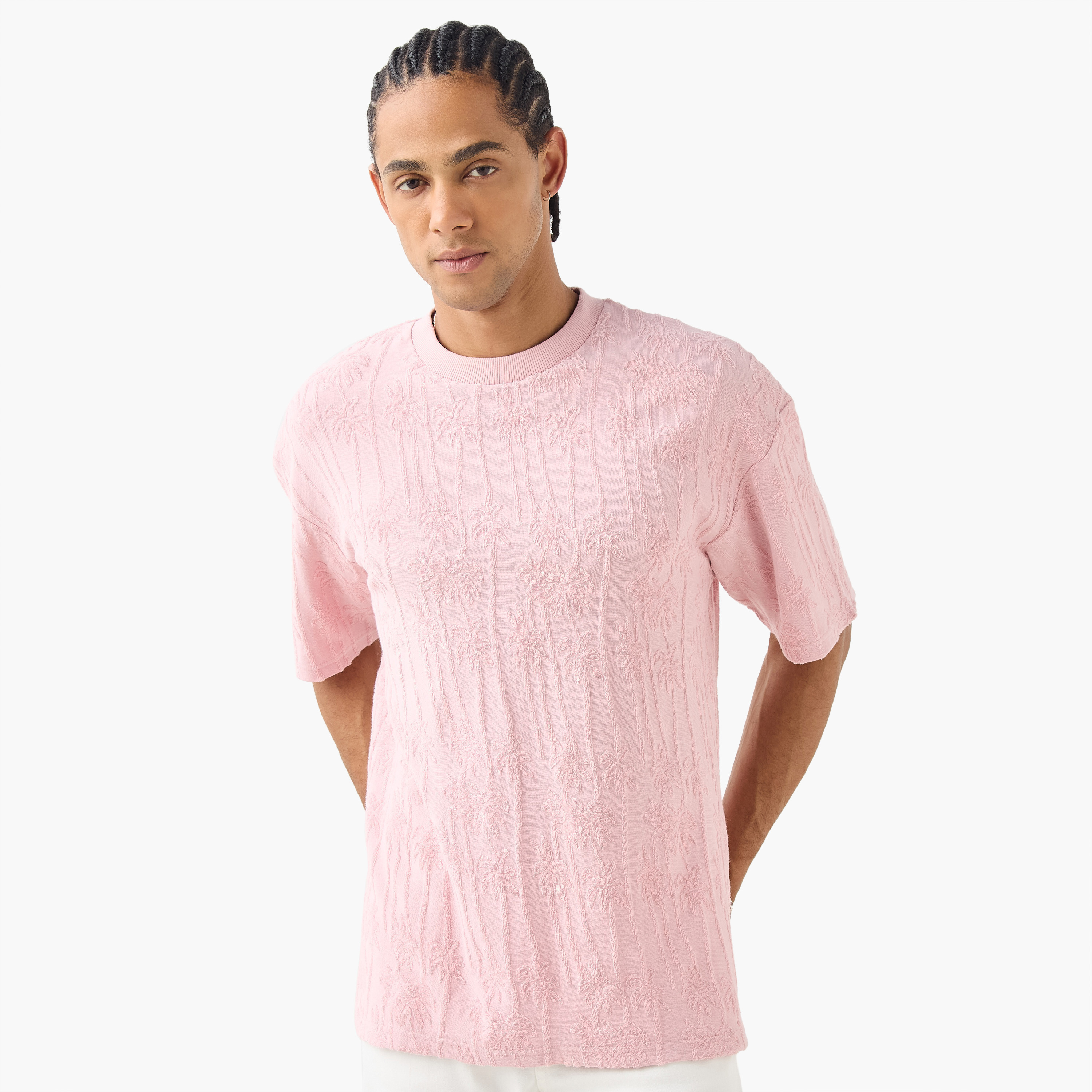 Lee Cooper Palm Tree Textured Terry T-shirt with Crew Neck-men-clothing-tshirtsandpolos-tshirts-image-2